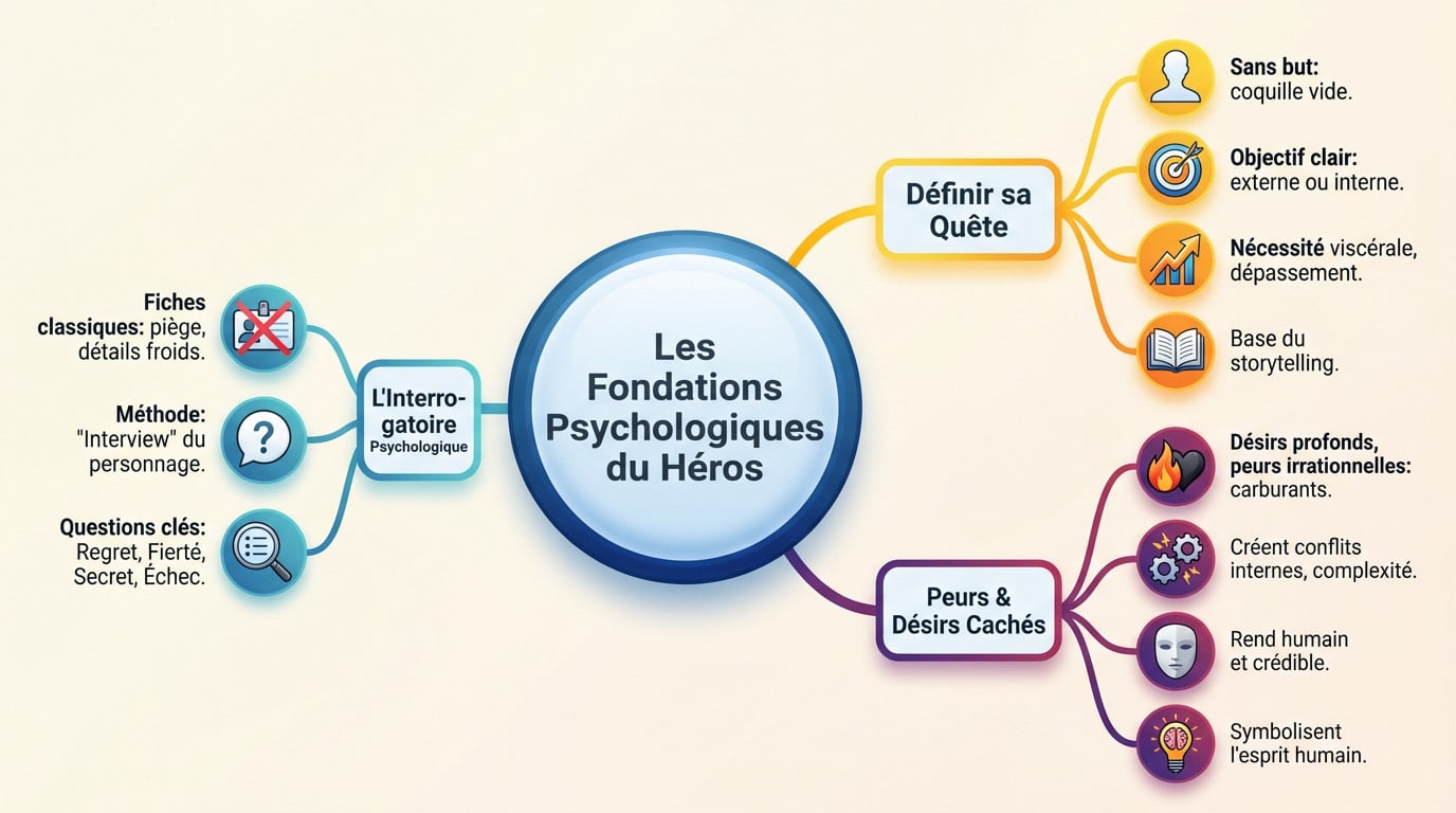 Illustration des fondations psychologiques d'un personnage mémorable pour le storytelling
