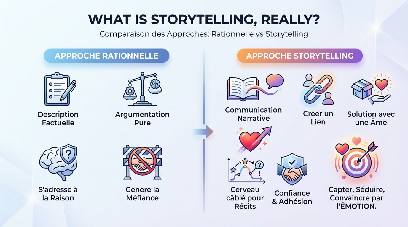 Illustration du concept de storytelling comme technique de communication narrative et émotionnelle
